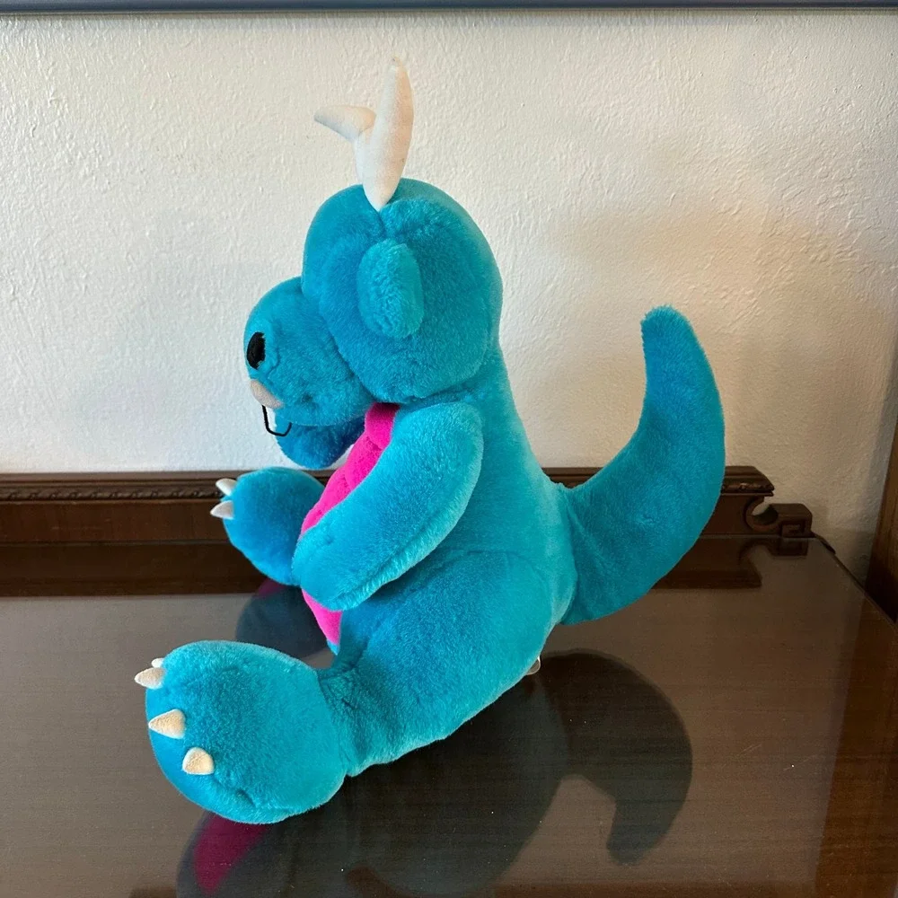 Vintage 1991 Fat Dragons DLC Turquoise Blue Pink Plush Stuffed Animal 16 Inch